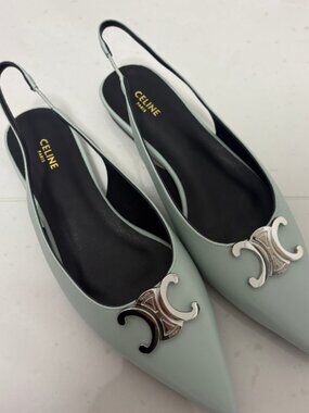 Celine Mint Green Triomphe Slingback Flats
